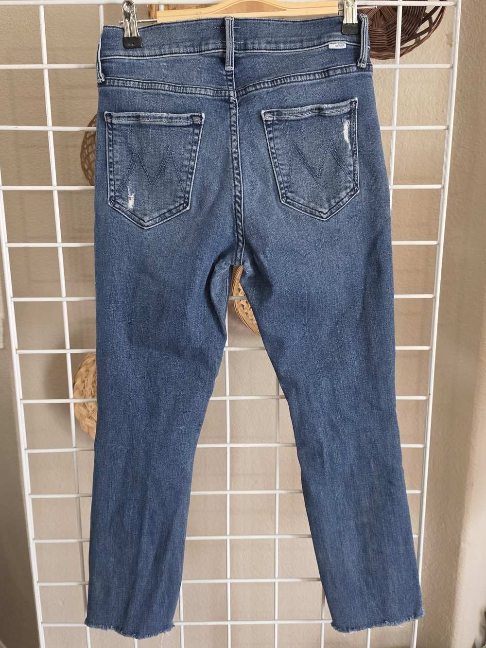 MOTHER Straight Leg Jeans in Mid Blue Wash